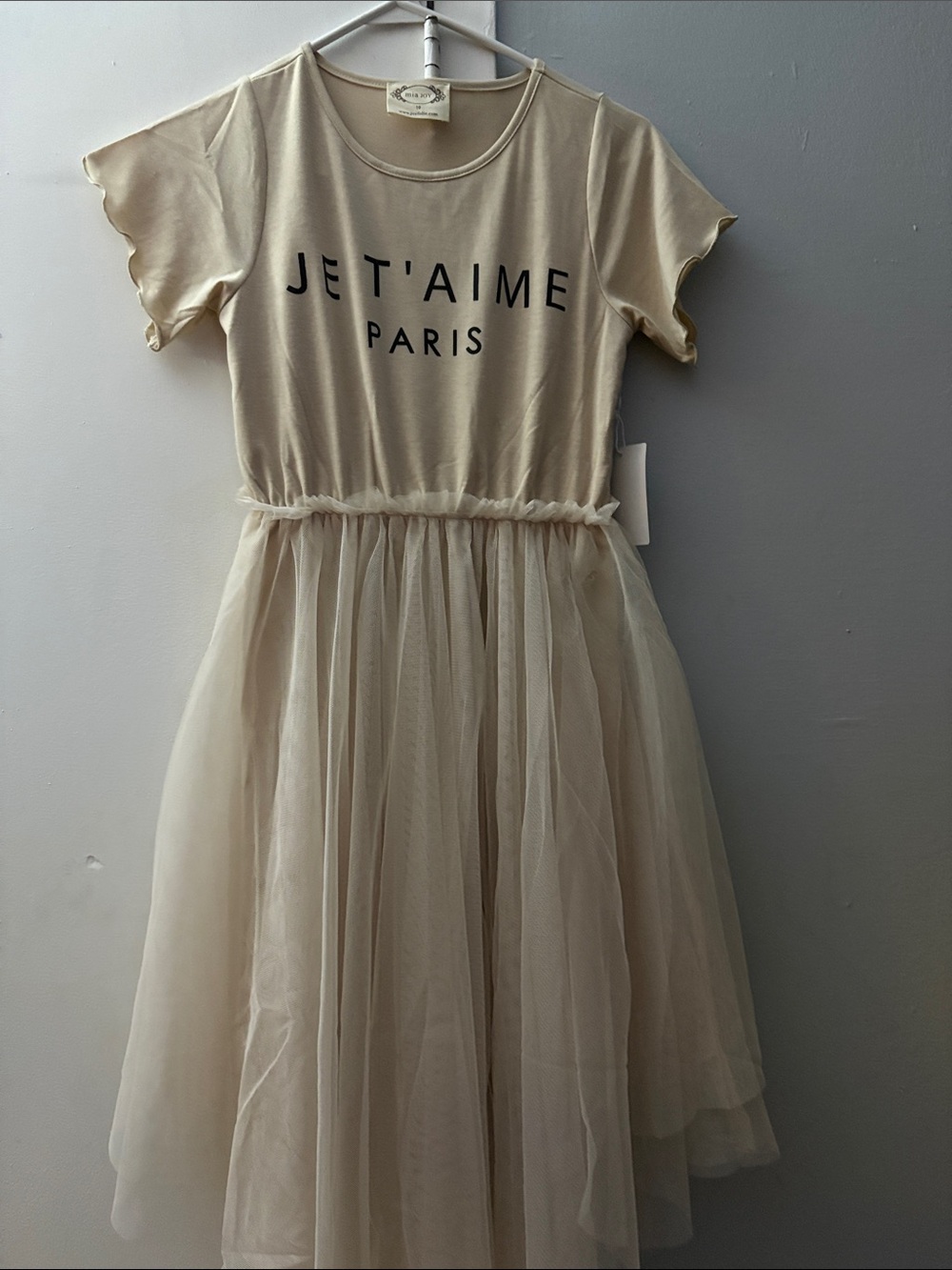Girls 'Je T'aime Paris' Tulle Casual Dress - Cream